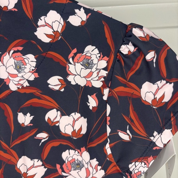 Kastel Denmark Athletic Golf Tennis Sun Shirt in Navy w/ Pink Peonies Size XS - Picture 6 of 13